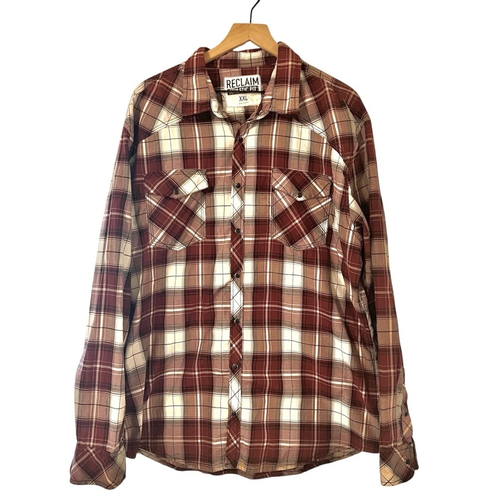 RECLAIM Casual Button Down Shirt Mens XXL Plaid Western Snap Front Athletic Fit